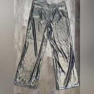 a new day Silver Sequin Wide Leg Dress Pants sz 12